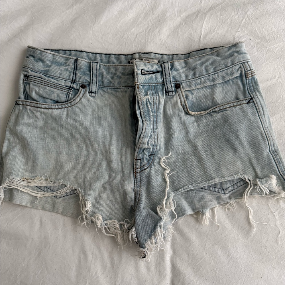Free People Blue Jean Shorts High-Waisted Distressed - 27W